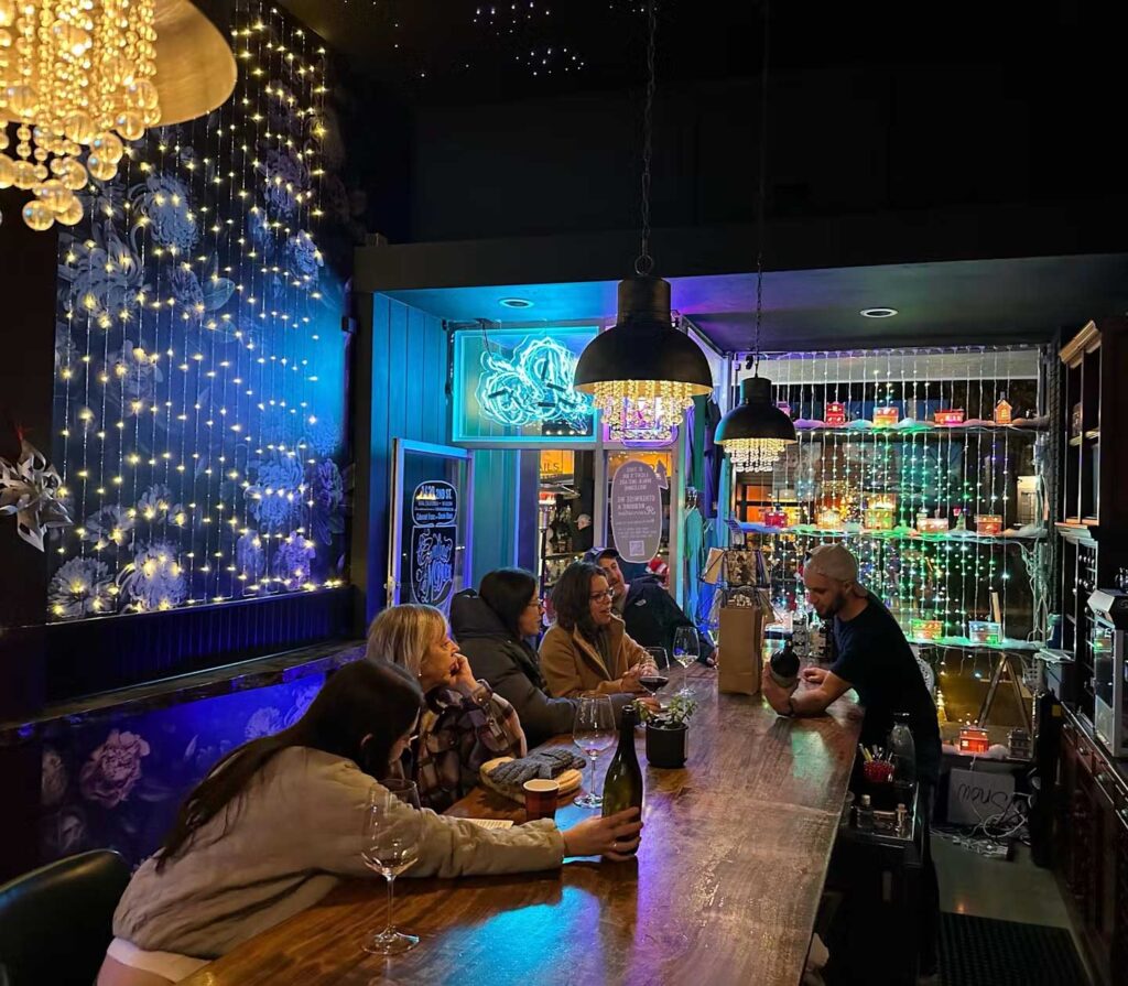 interior of Gamling McDuck with people at the bar enjoying wine